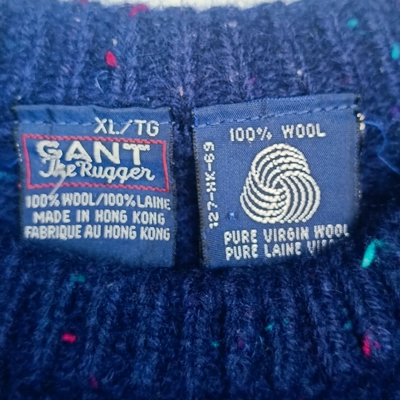 Vintage GANT The Rugger Wool Blend Sweater Navy Blue Geometric Aztec Print - Picture 4 of 10